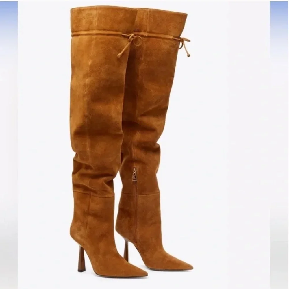 New! Good American Carla Over the Knee Boot Tobacco 7 🤎 NWOB